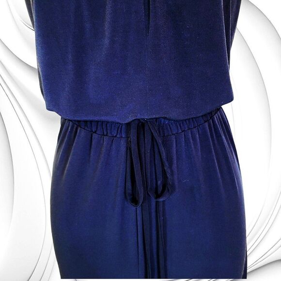 Shelby and Palmer navy blue gold accent Egyptian collar jumpsuit - Picture 3 of 5